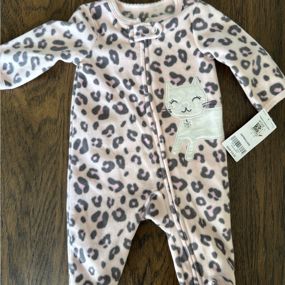 Carter's Pink Leopard Print Footie with Cat Appliqué
